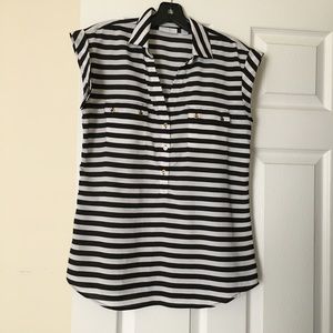 NY&C Black and White Striped Soho Soft Shirt, XS